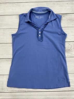Lady Hagen Hydro-Dri Blue Sleeveless Ruffle Golf Polo Tank Size